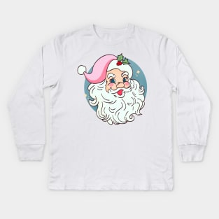 Retro Vintage Pink Santa Claus Funny Pink Christmas Kids Long Sleeve T-Shirt